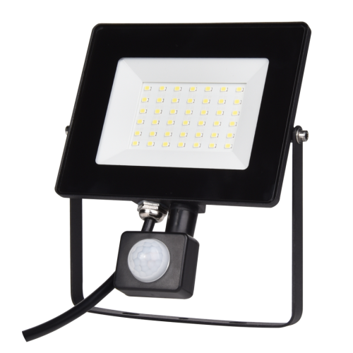 EL198834 | LED PIR 30W|4000k|2700lm FLOODLIGHT CAST ALUM.220-240V~IP65/IP54 GLASScover|BLACK|{enjoysimplicity}™