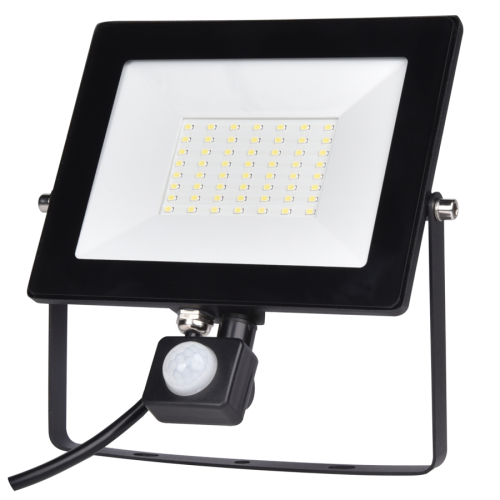EL198854 | LED PIR 50W|4000k|4500lm FLOODLIGHT CAST ALUM.220-240V~IP65/IP54 GLASScover|BLACK|{enjoysimplicity}™