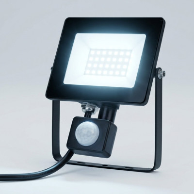 EL198826 | LED PIR 20W|6500k|1800lm FLOODLIGHT CAST ALUM.220-240V~IP65/IP54 GLASScover|BLACK|{enjoysimplicity}™
