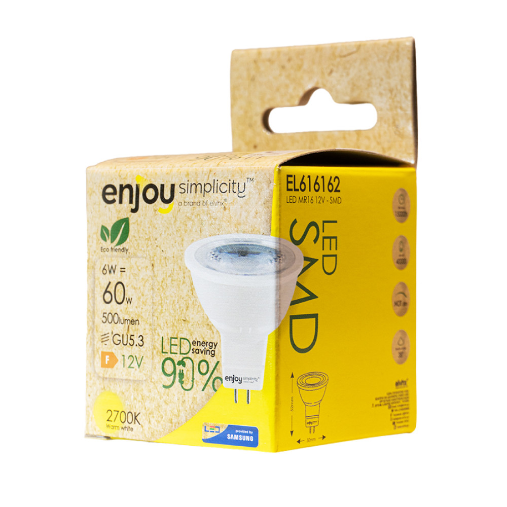 EL616162 | LED GU5.3 MR16|AC/DC12V|6W(>60W)|2700k|500lm|38°|{enjoysimplicity}™