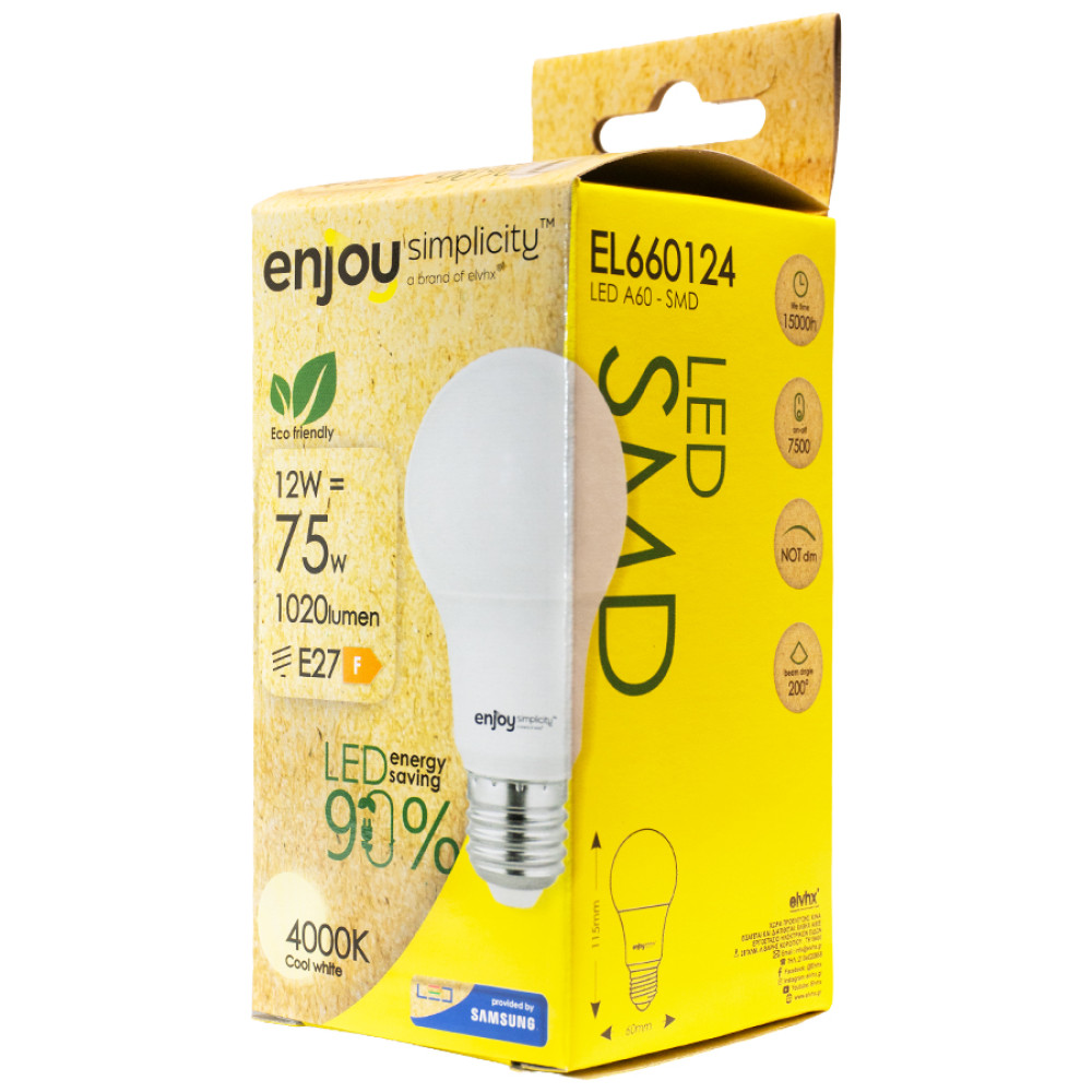 EL660124 |LED A60|12W(>75W)E27|4000k|1020lm|100-265V|{enjoysimplicity}™