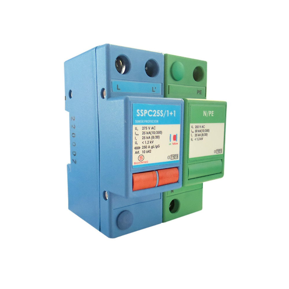 10642 | SSPC25S/1+1 | SPD T1+T2 | ΑΝΤΙΚΕΡΑΥΝΙΚΟ ΠΑΛΜΙΚΟΥ ΡΕΥΜΑΤΟΣ & ΠΡΟΣΤΑΤΕΥΤΙΚΟ ΥΠΕΡΤΑΣΗΣ | Schirtec®