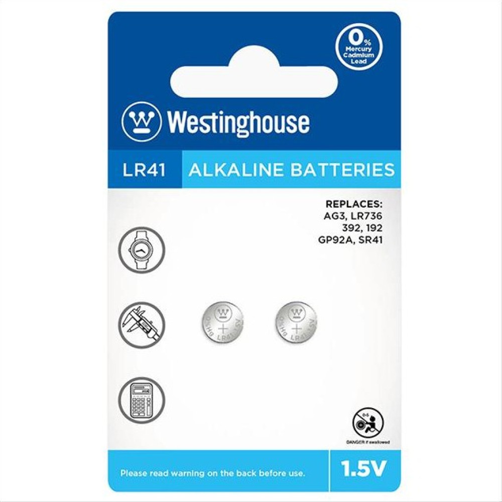 LR41-BP2 | Button Cell - Alkaline - 1.5V - AG3-BP2(0%Hg) - Blister 2pcs
