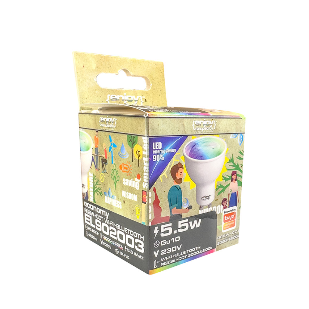 EL902003 | SMART Wi-Fi+BLE RGBW+CCT MR16 GU10 LED 5.5W(>50W)|3000-6500k|350lm|{enjoysimplicity}™ EL902003 | SMART Wi-Fi+BLE RGBW+CCT MR16 GU10 LED 5.5W(>50W)|3000-6500k|350lm|{enjoysimplicity}™