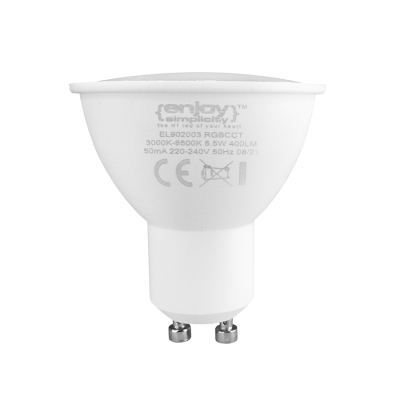 EL902003 | SMART Wi-Fi+BLE RGBW+CCT MR16 GU10 LED 5.5W(>50W)|3000-6500k|350lm|{enjoysimplicity}™ EL902003 | SMART Wi-Fi+BLE RGBW+CCT MR16 GU10 LED 5.5W(>50W)|3000-6500k|350lm|{enjoysimplicity}™