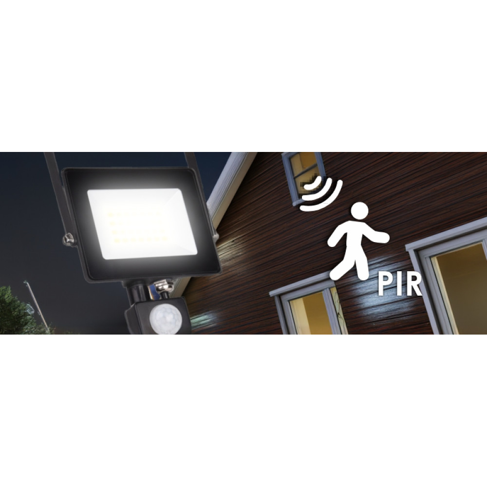 EL198824 | LED PIR 20W|4000k|1800lm FLOODLIGHT CAST ALUM.220-240V~IP65/IP54 GLASScover|BLACK|{enjoysimplicity}™ EL198824 | LED PIR 20W|4000k|1800lm FLOODLIGHT CAST ALUM.220-240V~IP65/IP54 GLASScover|BLACK|{enjoysimplicity}™