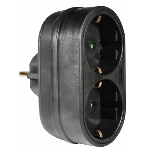 ELP33202 | ΑΝΤΑΠΤOΡΑΣ SCHUKO → 2Θ SCHUKO x16A max:3680W IP20 ΜΑΥΡΟ