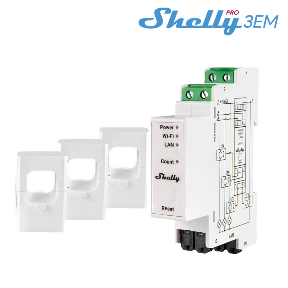 Shelly Pro 3EM 120A (+3clampsx120A) - EAN 3800235268100 Shelly Pro 3EM 120A (+3clampsx120A) - EAN 3800235268100