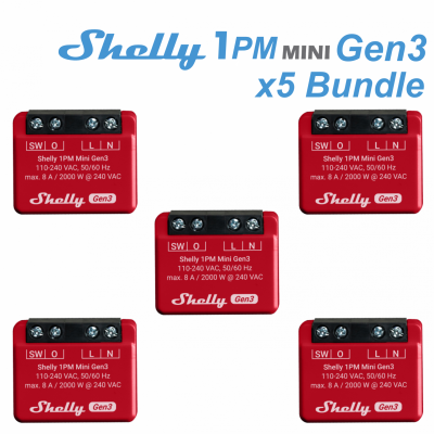 Shelly 1PM Mini Gen3 x5 Bundle Shelly 1PM Mini Gen3 x5 Bundle