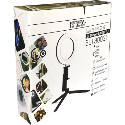 EL130021 | Ring 6''Ø160mm|10W|3000k/4000k/6500k|usb+2.1mt καλώδιο|enjoySimplicity™ EL130021 | Ring 6''Ø160mm|10W|3000k/4000k/6500k|usb+2.1mt καλώδιο|enjoySimplicity™