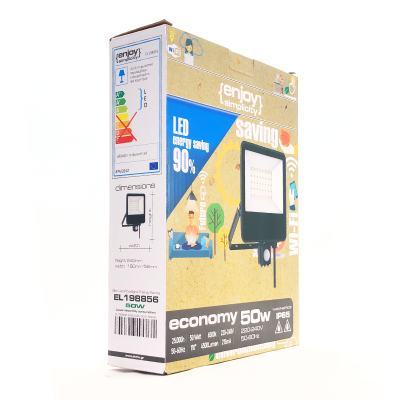 EL198854 | LED PIR 50W|4000k|4500lm FLOODLIGHT CAST ALUM.220-240V~IP65/IP54 GLASScover|BLACK|{enjoysimplicity}™ EL198854 | LED PIR 50W|4000k|4500lm FLOODLIGHT CAST ALUM.220-240V~IP65/IP54 GLASScover|BLACK|{enjoysimplicity}™