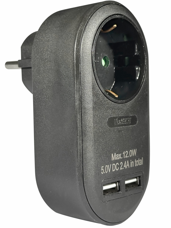 ELP37102 | ELP37102 | ΑΝΤΑΠΤOΡΑΣ ΜΕ USB SCHUKO > 1Θ SCHUKO max:3680W IP20 ΜΑΥΡΟ